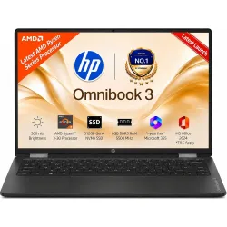 HP OmniBook 3 14 inch Laptop PC, FHD Display, 300 NIts, AMD Ryzen 3 30, 8 GB DDDR5 RAM, 512 GB Gen4 NVMe SSD, AMD Radeon 610M Graphics, Win11, M365* Office24, Iron Gray, 14-hy0030AU