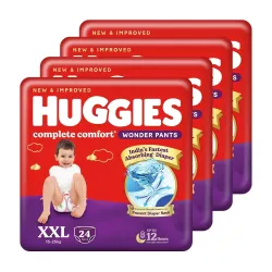 Huggies Complete Comfort Wonder Pants | Pant Style Baby Diapers Double Extra Large Size, 96 Count | India's Fastest Absorbing Diaper, Prevents Diaper Rash, Ideal for 15 to 25 Kgs