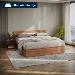 Interio by Godrej Juno Engineered Wood Queen Box Bed, 204 cm x 152.4 cm (6.69 ft x 5.0 ft) (Finish Color - Brown, Delivery Condition - Knock Down)