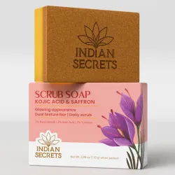 Kojic Acid & Saffron Detan Scrub Soap With Turmeric & Niacinamide | Skin Brightening Soap | Dark Spots, Pigmentation & Tan Removal Bathing Soap For Men & Women