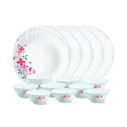 Larah By Borosil Floral Glass Florethali Set (White)-18 Pieces