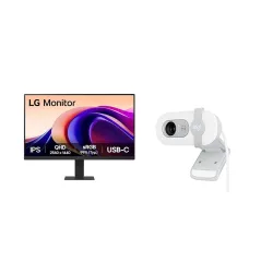LG 24U631A IPS QHD (2560x1440) Monitor, 24 Inch, 100Hz, sRGB 99% (Typ.), HDR10, USB-C with PD 15W, HDMI, 3 Side Virtual Borderless, Head Phone Out + Logitech Brio 100 Full HD 1080P Webcam