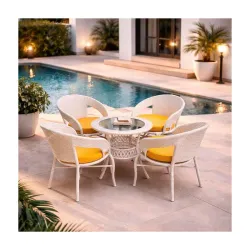 Lotey Outdoor D-12 Chairs Table Set 4+1 Wicker Patio Furniture Sets 4 Chair and 1 Table with Cushions for Garden Balcony Bedroom Powder Coated Frame Uv Protected Wicker (Cream +Yellow)