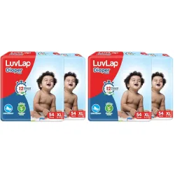 LuvLap Baby Diaper Pants XL Size (Extra Large), with Aloe Vera Lotion for rash protection, 108 Count (54x2), with upto 12Hr protection For babies of 12 to 17Kg, Jumbo pack, (54 Count, Pack of 4)