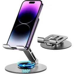 Mobile Stand & Tablet Stand with 360° Rotatable & Foldable Tabletop Phone Holder | Metalic Round Base Phone Stand Compatible with All Smartphones