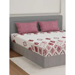 Monte Carlo Aromatica Polyester Double Size Flat Bedsheet | 110 GSM | Abstract 1 Bedsheet with 2 Pillow Cover | Bedsheet 91 x 98 Inches, Pillow 18 x 27 Inches (Pink White)