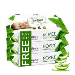Novel Baby Wet Wipes 80 Wipes x Pack of 3 (240 Wipes) | Aloe Vera, Chamomile, Vitamin E Enriched | pH Balanced, Alcohol, Hypoallergenic & Paraben-Free | Soft Gentle Baby Wipes with Lid