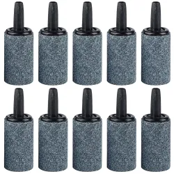 Pawfly 1 Inch Air Stone 10 Pieces Cylinder Bubble Diffuser Airstones for Aquarium Fish Tank Pump and Hydroponics Grey/Blue, 0.8 Liters_Per_Minute