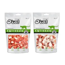 PETS EMPIRE O'Cat Chicken Bite and Salmon Small Sushi, Healthy Cat Treats, Kitten Snack Sticks and Bites for Training and Feeding, Non-Vegetarian Kitty Snacks for Cats, Kittens (50 g X 2)