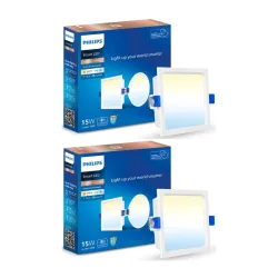 Philips Plastic 15W Square Wi-Fi Smart Led Ceiling Light for Home with Music Sync Function|Amazon Alexa & Google Assistant Compatible|Cut Out: 6 Inch|Tunable White,Pack of 2 (Wiz Prime Neo)