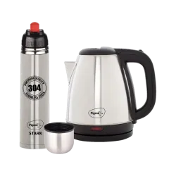 Pigeon 1.5 L Kettle With 1000 ml Stark Flask 1000 ml Steel Flask (Pack of 2, Silver)