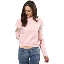 PINACOLADA Women Solid Cut Sleeve Stylish Casual Sweatshirts