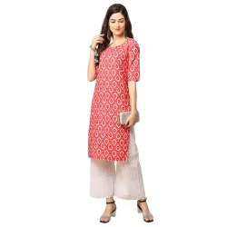Pinkmint Women's Crepe Peach Color Block Printed Straight Kurti (530346-XXL)