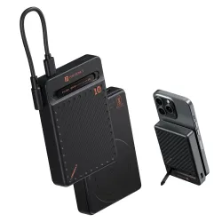 Portronics Chyro 10000mAh 15W Magnetic Wireless Fast Charging Powerbank with MagSafe Mobile Stand,in-Built Type C Cable With 20W Output,For iPhone 12 & Above, Android & Other Qi Enabled Devices(Black)