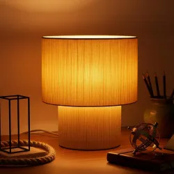 PrettyKrafts Rafia & Metal Table Lamp (Bulb Not Included) | Rafia Lampshade with Sturdy Metal Base | Modern Decorative Bedside, Study & Living Room Table Lamp | Warm Ambient Lighting for Home Décor