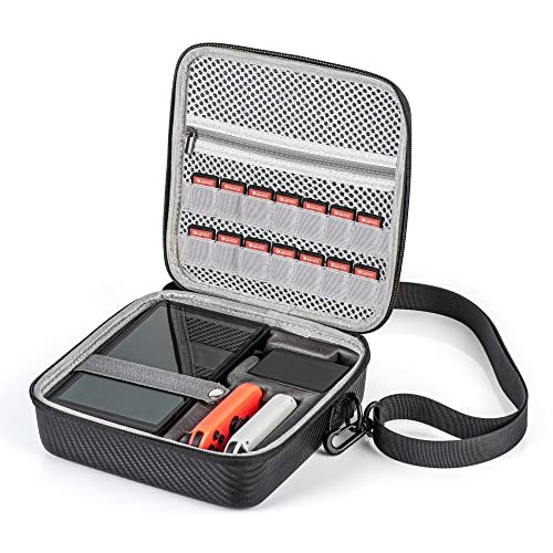 Careflection Waterproof Storage Carrying Bag for Nintendo Switch / OLED / v2 (Blue and Orange) ABS Double Layer case Portable Box Carry Case - Holds All Kits