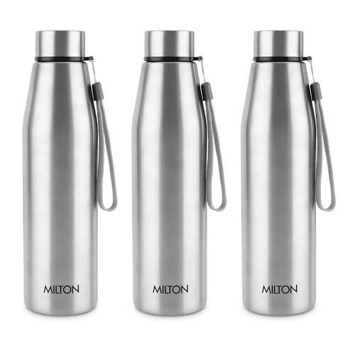 MILTON Drift 1000 Stainless Steel Water Bottle 950 ml, Set of 3, Single Walled, ISI Certified I Leak Proof Lid, Rust Proof I For School, Office, Gym I Silver