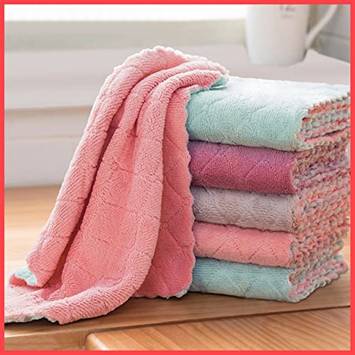 wolpin Microfiber Cleaning Cloths, 5 Pcs 24 x 24 cms Multi-Colour | Highly Absorbent, Lint and Streak Free, Multi -Purpose Wash Cloth for Kitchen, Car, Window, Stainless Steel, Silverware