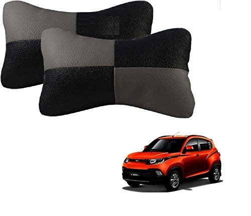Kozdiko Square Grey Black Neck Rest Leatherite Car Neck Pillow Cushion Set of 2 Pcs for Mahindra KUV 100
