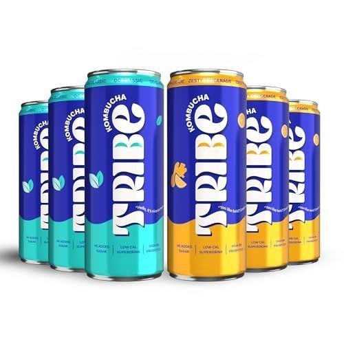 Tribe Kombucha Probiotic Super Drink | Supports Gut Health | Gluten-Free | Naturally Fermented | Super Refreshing | Gut Friendly | Improves Blood Sugar | Antioxidant and Hydration | No Added Sugar | 250 ML X 6 (OG CLASSIC + ZESTY GINGERADE)