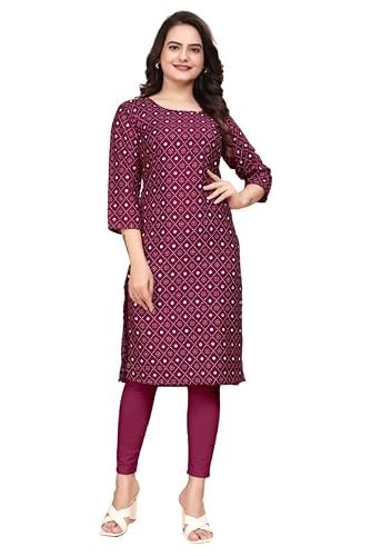 Womens Crepe Kurti | Straight Fit | Knee-Length | Crew Neck | 3/4 Sleeves | Casual & Office Wear
