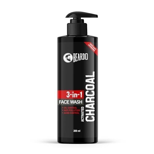 Beardo 3-in-1 Activated Charcoal Face Wash| Deep Cleanse, Exfoliate & Detoxify | All-in-One Face Wash for Oily Skin, Dirt & Pollution Removal | Oil Control Face wash for men 200ml