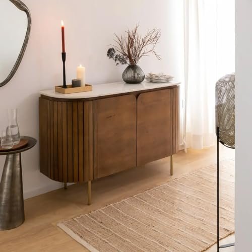 The Attic Carlston Sideboard, Multipurpose Cabinet for Kitchen and Living Room Storage, Classy Sideboard, Solid Mango Wood, Provential Teak Matte Finish