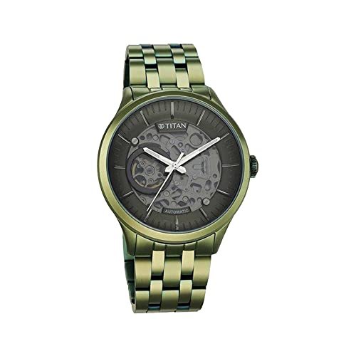 Titan Metal Mechanicals Automatic Green Dial Metallic Green Stainless Steel Strap Watch for Men - NT90140QM01