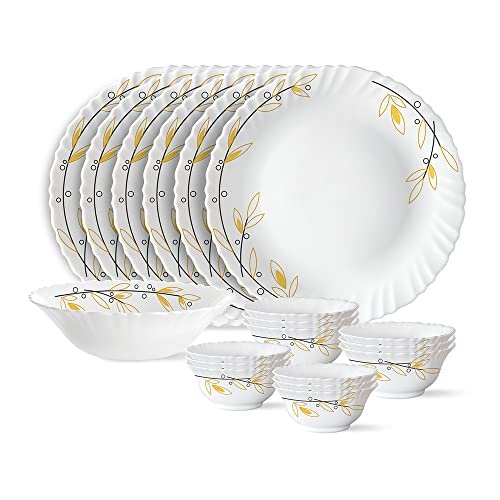 Larah by Borosil 19 Pieces Bella Opalware Dinner Set for Family of 6