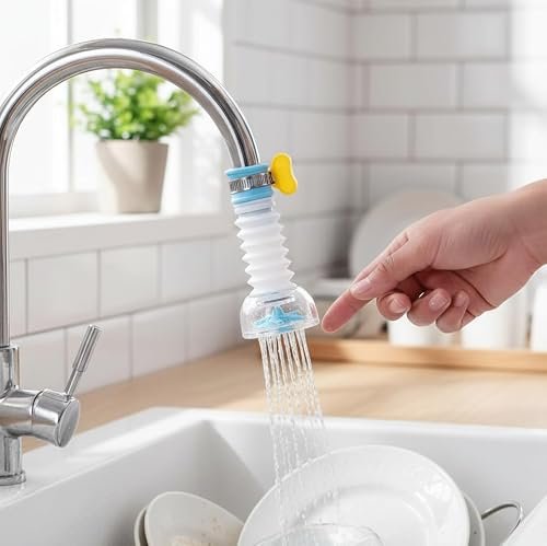 Adjustable Kitchen/Bathroom Faucet Sprayer Head - Water Saving Plastic Tap Aerator, Shower Regulator, & Sprinkle Nozzle - Standard Polished