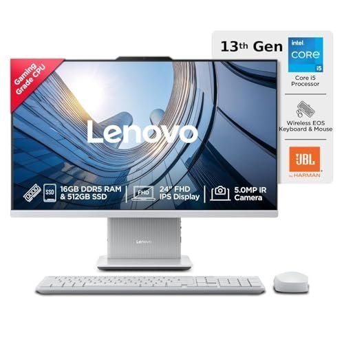 Lenovo IdeaCentre AIO Intel Core i5-13420H 24" FHD IPS (16GB RAM/512GB SSD/Win11/Microsoft 365 Basic + Office Home 2024/3Wx2 Harman/Wireless EOS Keyboard & Mouse,Grey), F0HN0107IN All-in-One Desktop