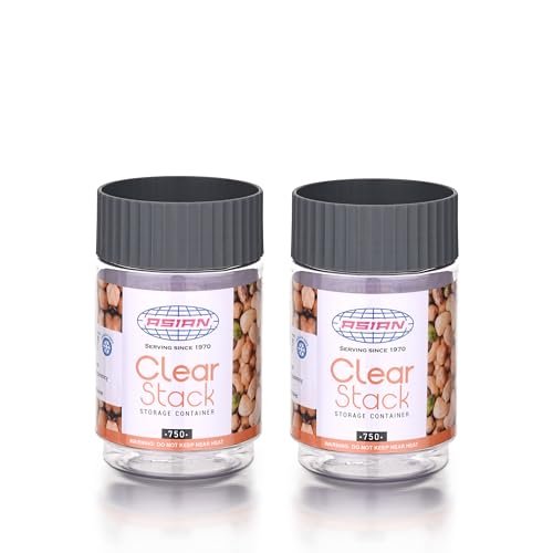 Asian Plastowares - Clear Stack Jar (750ML X 2) | BPA-Free | Multipurpose Jar for Snacks, Pulses, Dry Fruits & Biscuits | Airtight | Food Grade Storage Box | Assorted Colour