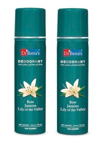 Dr Batra's Deodarant For Women, With Long Lasting Action Rose, Jasmine & Lily Of The Valley, Mild Fragrance, Alcohol free (150 ml, Pack of 2)