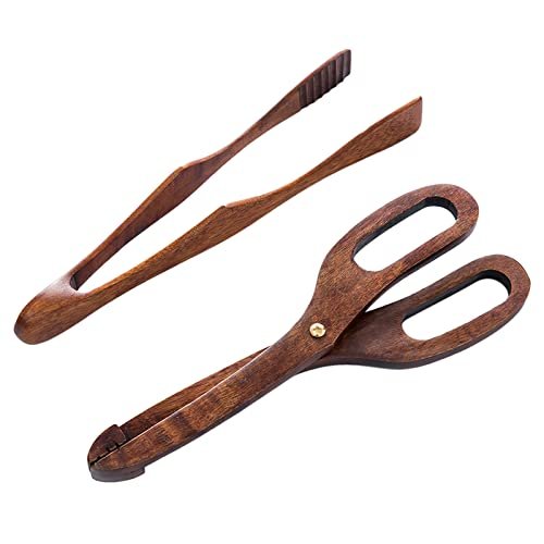 CALANDIS Wooden Baking Tong BBQ Food Serving Tong Toast Tong Scissors Tongs