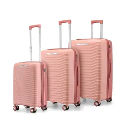 Provogue Coral Hard-Sided PP Trolley Bag Set of 3 | Expandable Space with 8 Wheels Trolley Bags for Travel | Lightweight with Combination Lock | 5 Year Warranty (Tea Rose/Redwood)