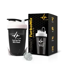 PulseIT TurboMix Protein Shaker Bottle 400ml | BPA-Free Leakproof Gym Shaker with Plastic Mixing Ball | Protein Mixer Bottle for Whey Protein, BCAA, Creatine & Pre-Workout (Black)