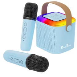 PunnkFunnk JollyBeats Wireless Mini Karaoke Speaker with Dual Mic RGB Lights & Voice Effects 10W Powerful Sound Bluetooth 5.3 10H Playtime Multi-Play Modes Type-C Fast Charging(Blue)
