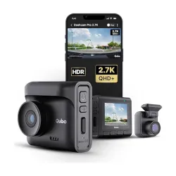 Qubo Smart Dashcam Pro 2.7K + Rear | QHD+ | 5MP & 2MP | NightPulse Vision | GPS | 2LCD In-car Camera System (2 Camera, 1440p)