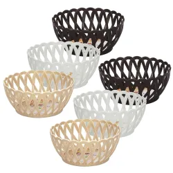 RATAN PLASTICWARE Cane Small Plastic Storage Basket for Fruits, Vegetables & Snacks – Decorative Woven Design for Kitchen, Dining Table & Home Use I Pack of 6 - BEIGE/Dark Brown/OFF WHITE