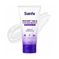 Sanfe Instant Tan & Dead Skin Removal Exfoliating Gel | Visibly Removes Tan | AHA Exfoliation in Minutes | Smooth & Bright Skin | 100g