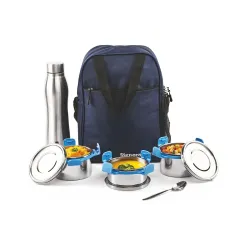 SignoraWare All Steel Fusion Jumbo Stainless Steel Lunch Box | Airtight & Leakproof | Ideal for Office, School, Travel & Outdoor Use (500mlx2 + 350ml + 1 LTR | Set of 4 | Black)