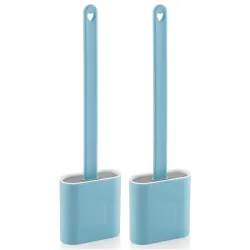 Silicone Toilet Cleaning Brush Bathroom Cleaning Accessories Toilet Brush with Holder Stand Commode Cleaning Brush Closet Cleaning Brush Pot Cleaner Brush(Blue,Pack of 2)
