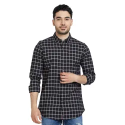 Spykar Men Jet Black Cotton Regular Slim Fit Full Sleeve Checkered Shirt