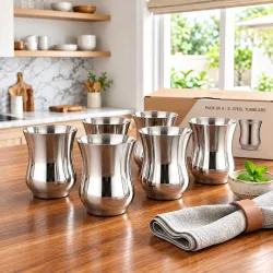 Stainless Steel Glass Set of 6 Mirror Finish Tulip Shaped