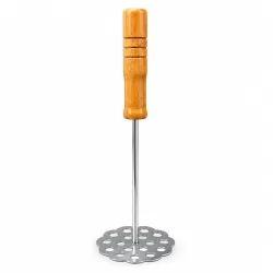 Stainless Steel Potato Masher with Wooden Handle | Heavy Duty Vegetable & Potato Masher | Ideal for Pav Bhaji, Baby Food, Fruits & Vegetables | Kitchen Utility Tool | Pack of 1 (Flower Shape)