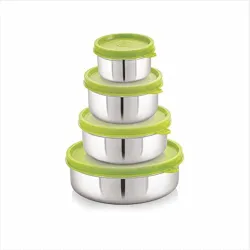 STEELLOCK Stainless Steel Airtight Container | Leak Proof Container/Storage/Lunch Box with Lid | BPA Free, Durable & Rust-Proof | SL-11-22-32-42-set of 4, 120ml, 250ml, 500ml & 700ml each, Green