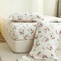Story@Home Cloud Cotton Fitted Bedsheet 72 X 78 Inch, White & Brown