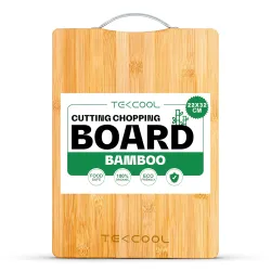 TEKCOOL Bamboo Chopping Board/Vegetable Cutting Board for Kitchen with Metal Handle | Natural Bamboo | Recyclable | Biodegradable (32cm X 22cm)