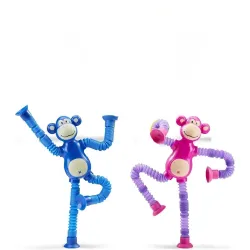 Telescopic Suction Cup Kids Travel Toys for Flight Pull String Toys for Babies for Boy Girls Robot Light Tube Toddlers Gift Unique Pop Tube Kids