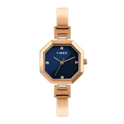 TIMEX Analog Watch for Women with Blue Octagonal Dial & Rose Gold Brass Bracelet Band Water Resistant Women's Wrist Watches - TWEL195SMU03